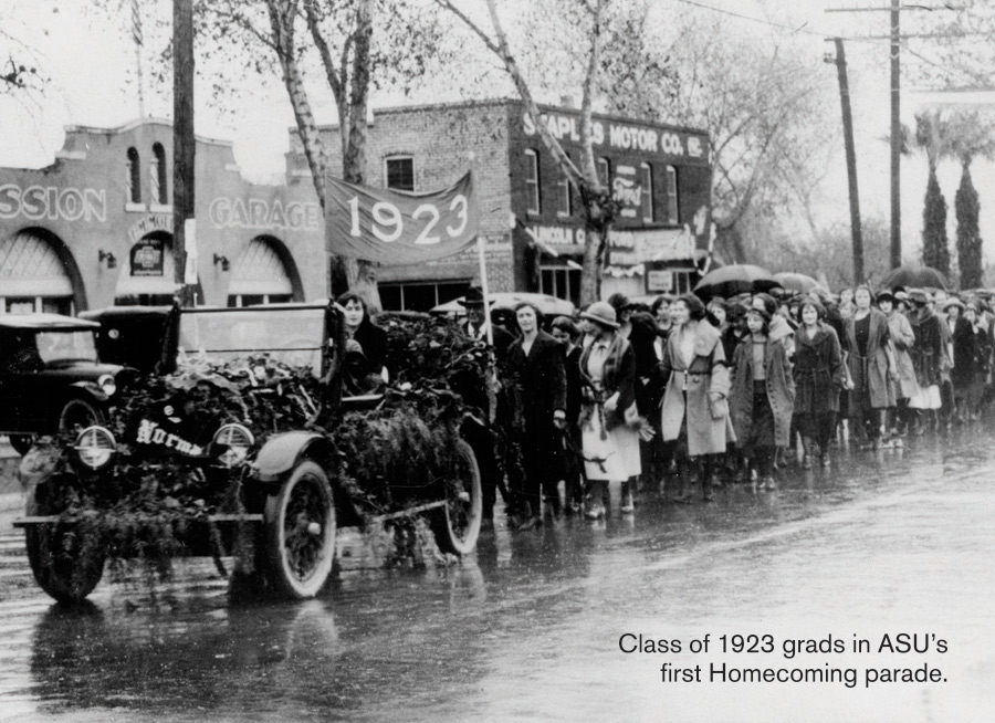 Class of 1923 grads in ASU's first Homecoming  parade.
