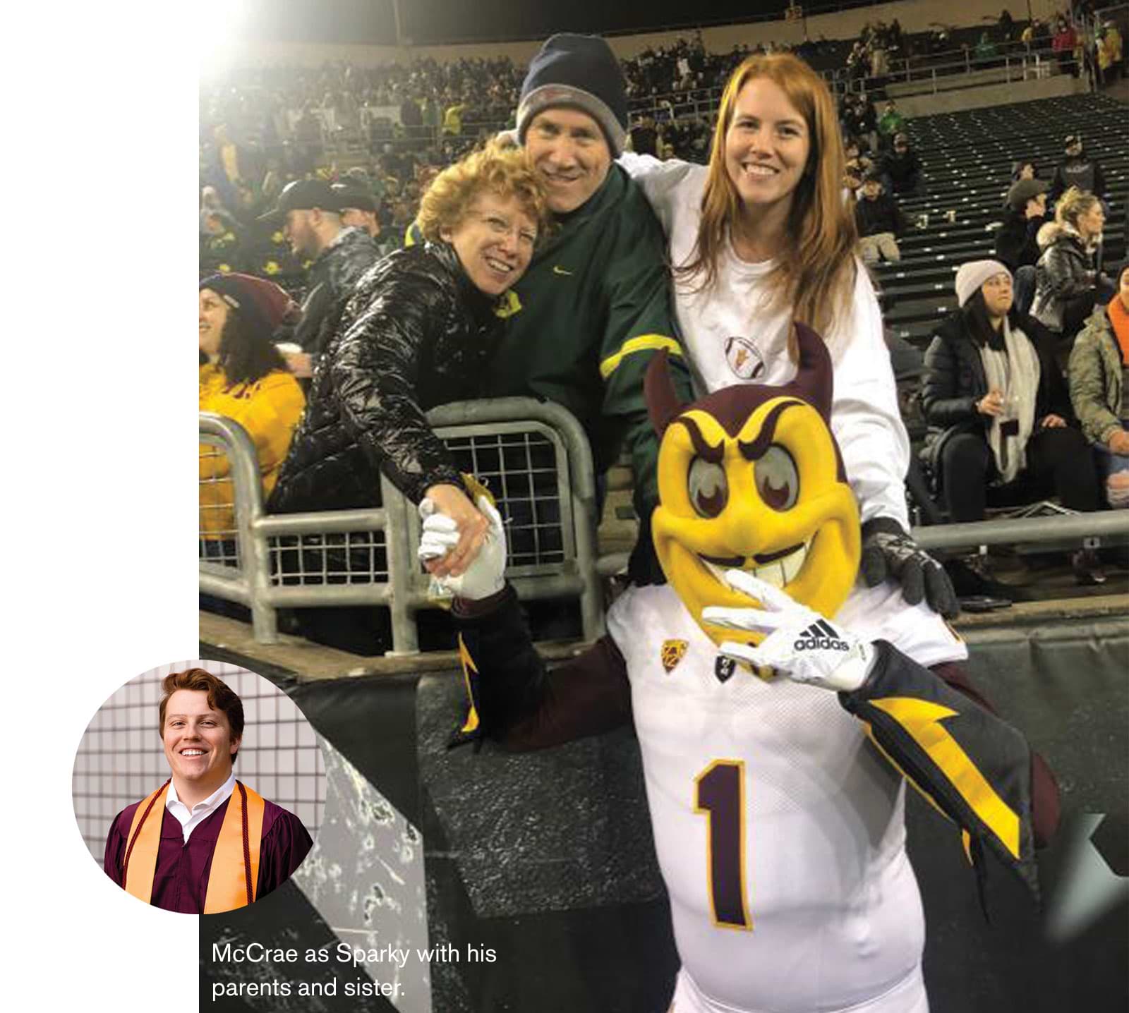 McCraw as Sparky with his parents and sister