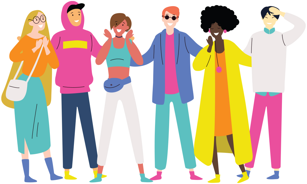 vector of people wearing colorful outfits