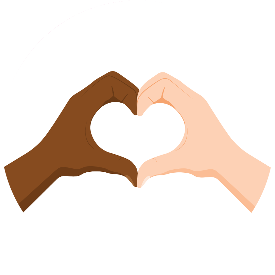 two hands of different skin tones making a heart