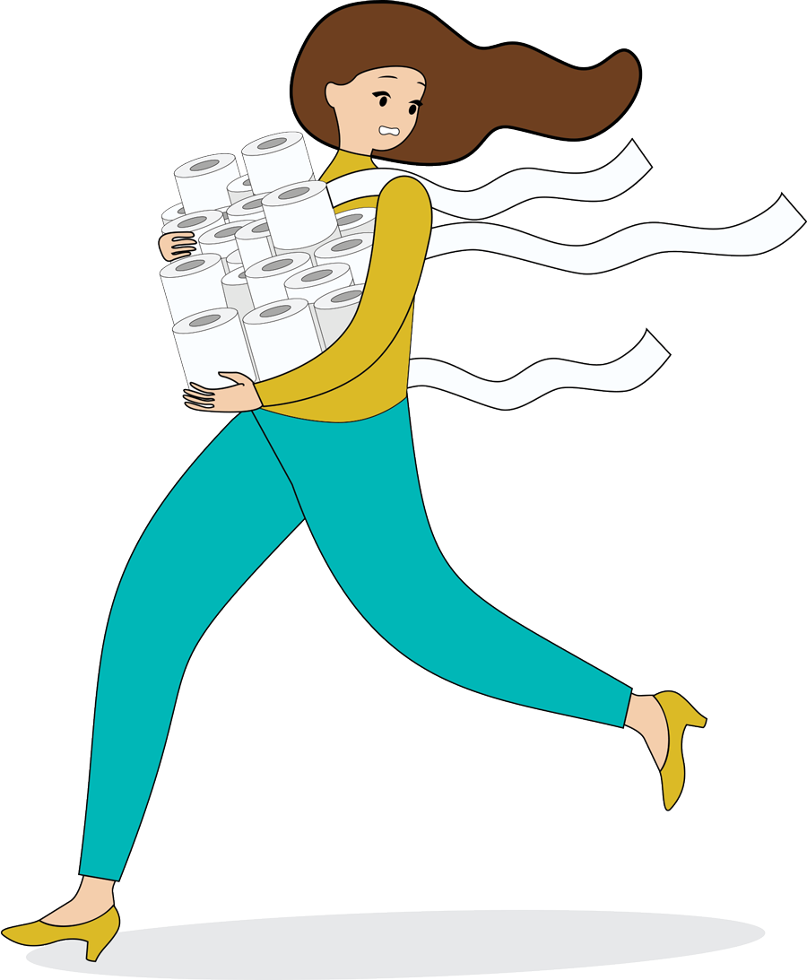 clipart of woman carrying multiple rolls of toilet paper