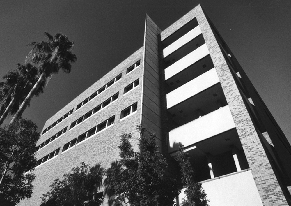 a black and white image of the BAC building then