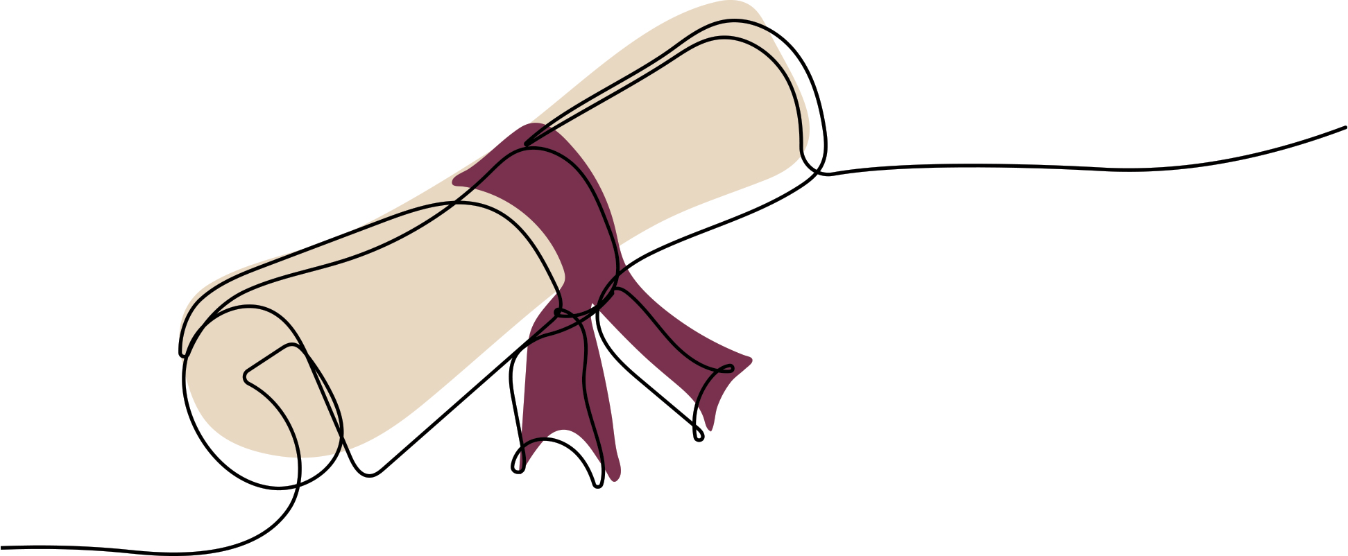 illustrated scroll with burgundy ribbon 