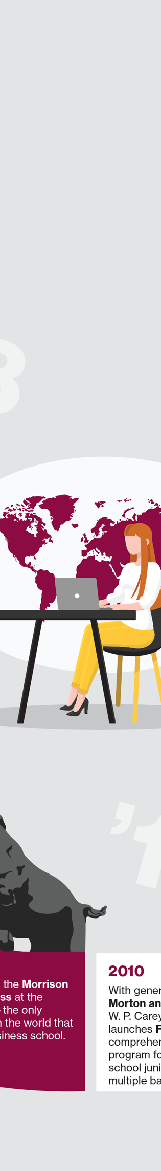 Illustration of woman sitting at desk with globe behind her