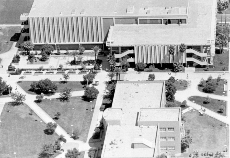 aerial view of Business Administration building courtyard in October 1968